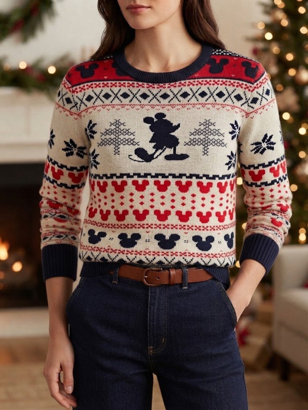 Disney Mickey Mouse Fair Isle Winter Christmas Crewneck Sweater